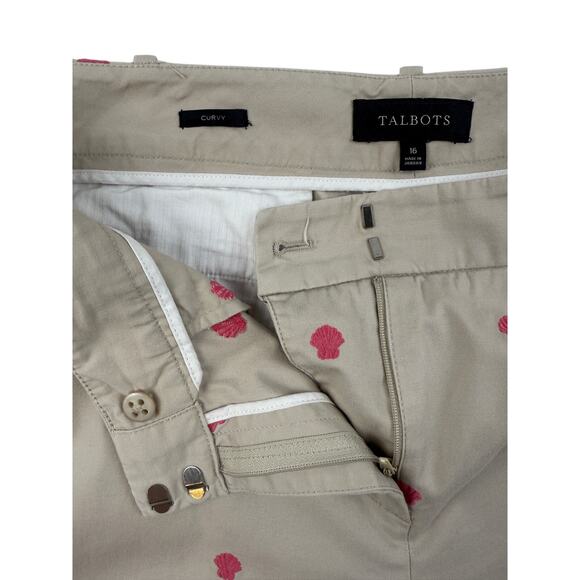 Talbots Signature Embroidered Crop Pants Size 16 Pink Shells Stretch Khaki Chino - Picture 3 of 12